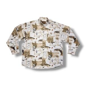 North River Outfitters Long Sleeve‎ Button Down Boat Bass Fishing Print Men's XL